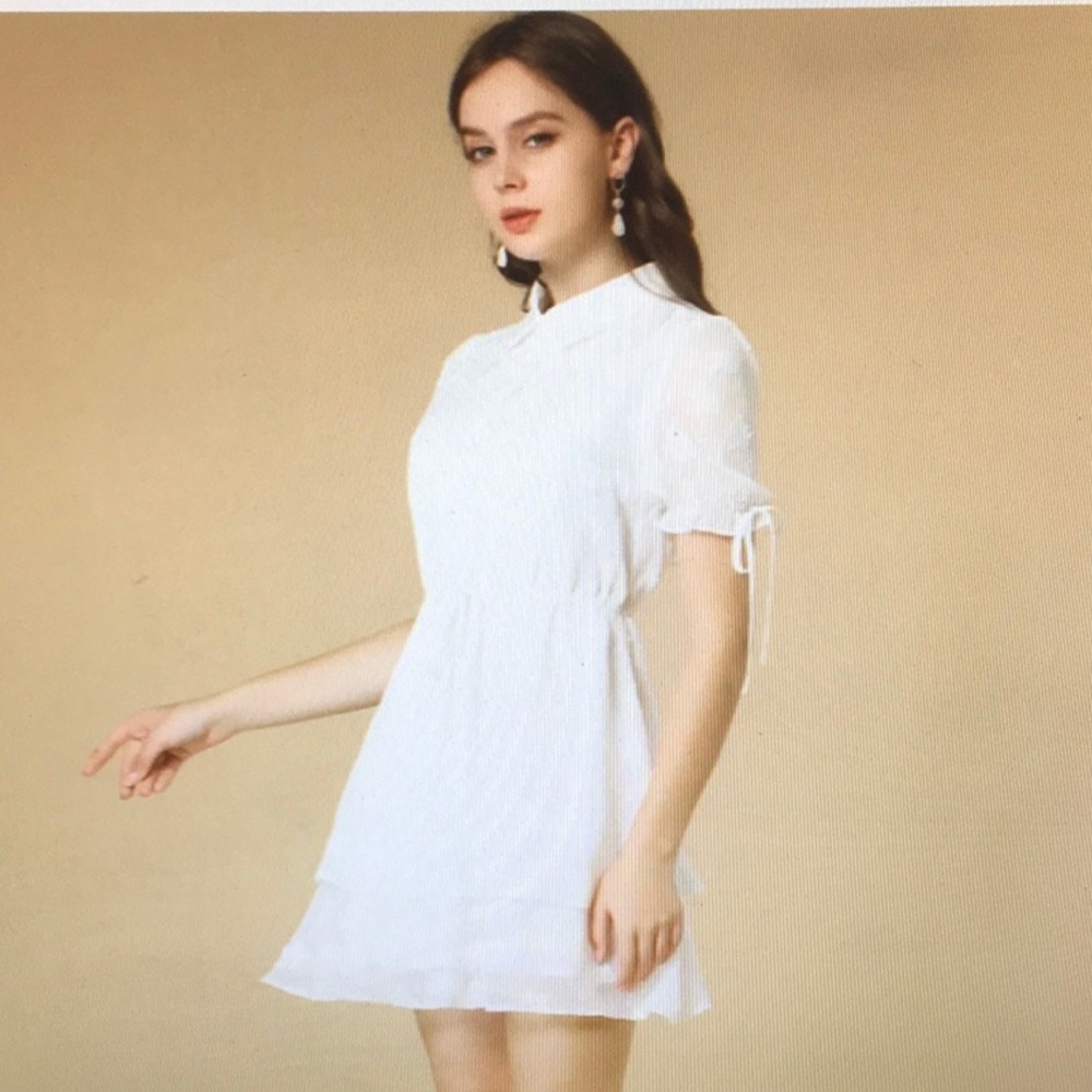 ALLEGRA K/PETER PAN COLLAR FLORAL DRAWSTRING CHIFFON LAYERED DRESS/NWT
